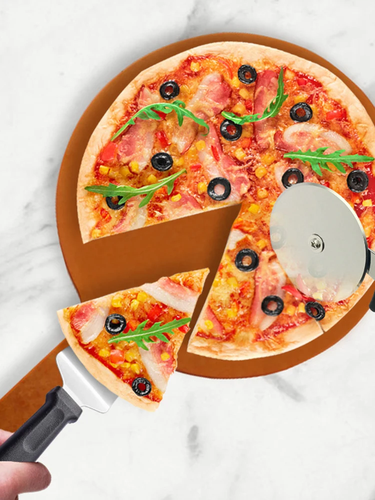 High Quality 2pcs/set Pizza Cutter Set with Plastic Handle Stainless Steel Roller Pizza Cutter Spatula Set Tools