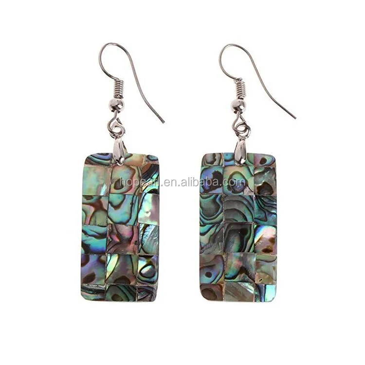 MOP44 Abalone Shell Handmade Rectangle Natural Paua Dangle Earrings