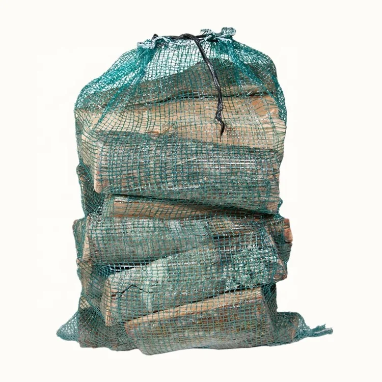 Long durable UV protection firewood mesh bag custom produce mesh fire wood bags for kindling wood onion potato vegetable fruit