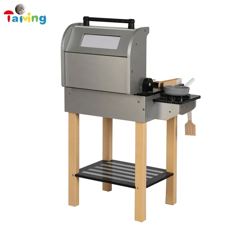 2022 Happy kitchen play toys BBQ grill Wooden Barbecue Deluxe grill Set Toy for Toddler Simulation Barbecue Set Kitchen Toy