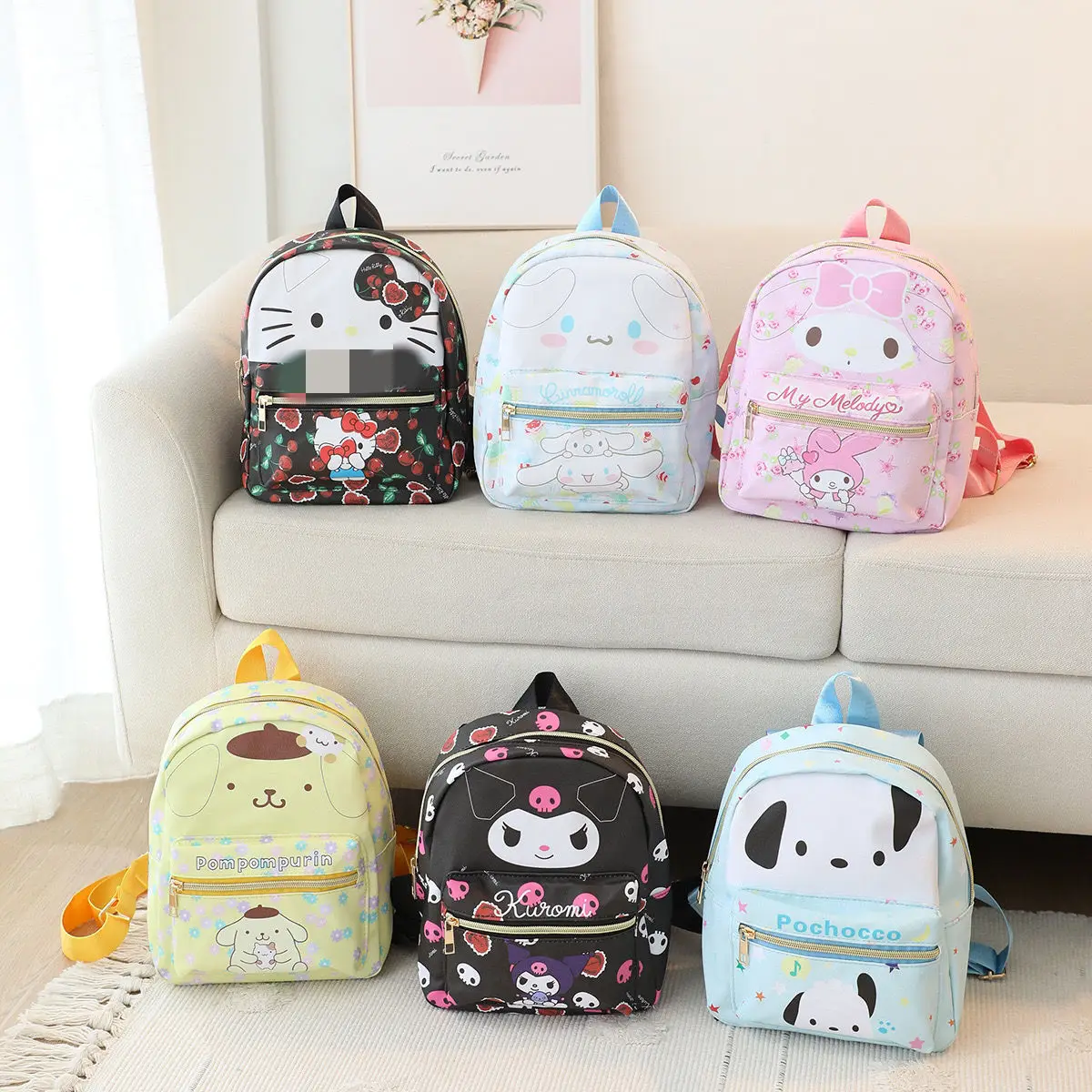Hot Sale New Products Kids School Bags PU Leather Custom Printed Backpack Kuromi Kitty My Melody Fashion Cartoon Shoulder Bags