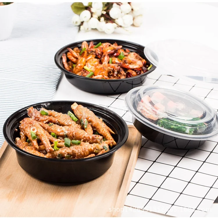 American Style Round Bento Lunch Box Microwave Food Container With Lid Plastic Food Container for fast food fruit noodle