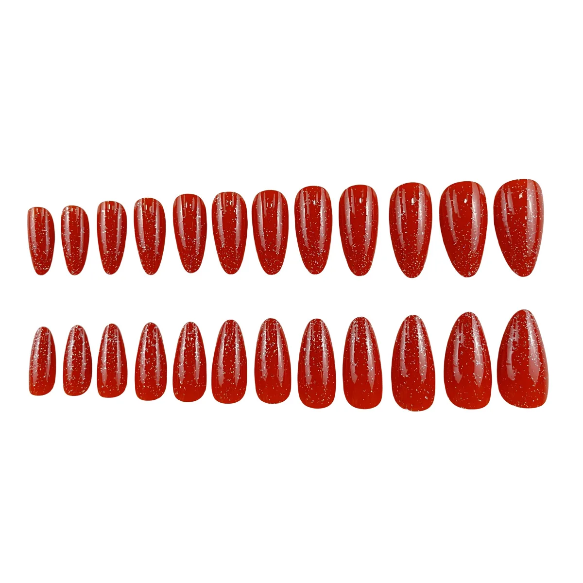 Medium Length Sparkling Glitter Red  Almond Shaped Press On Nails 24PCS Wholesale