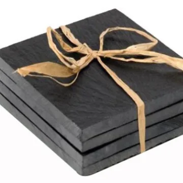 Square Heart Black Slate Engraving Stone Drink Bar Coaster