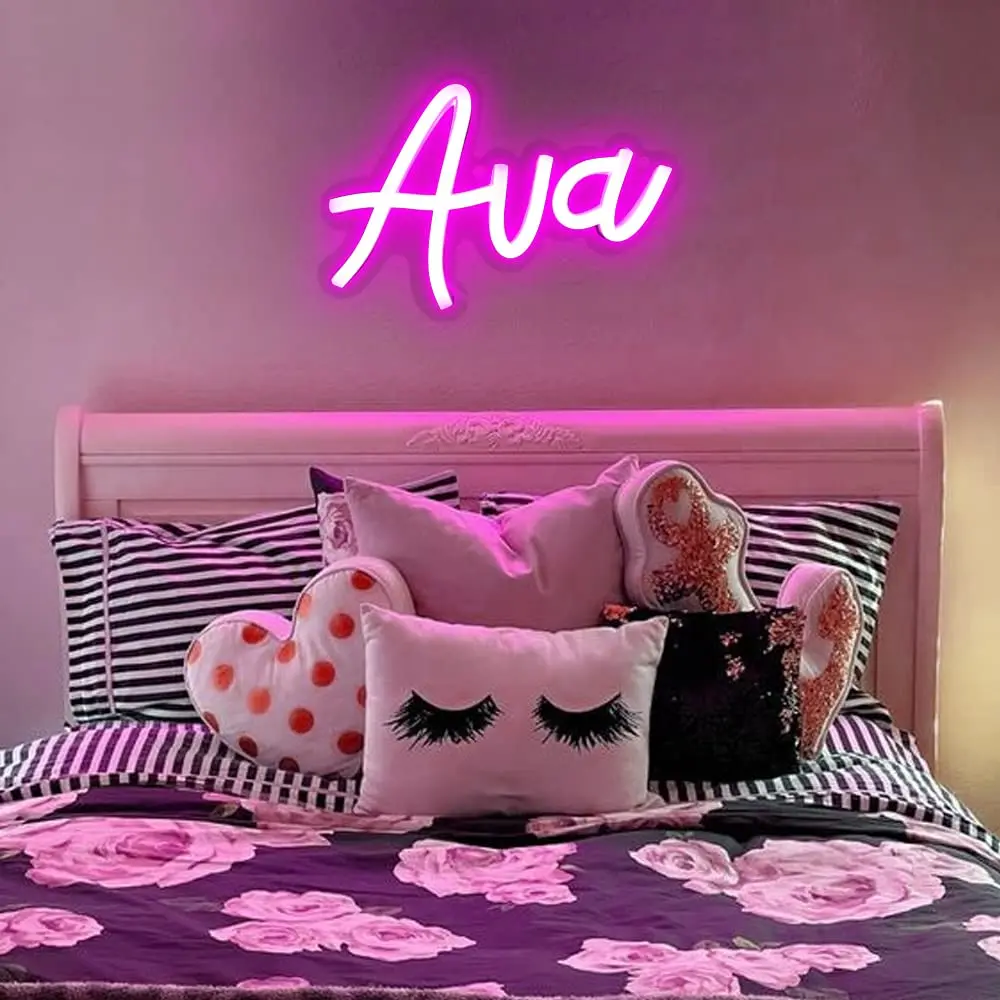 Ava Neon Sign Personalized Name Tags for Room Decor Aesthetic,Led Neon Sign for Bedroom,Light up Wall Decor