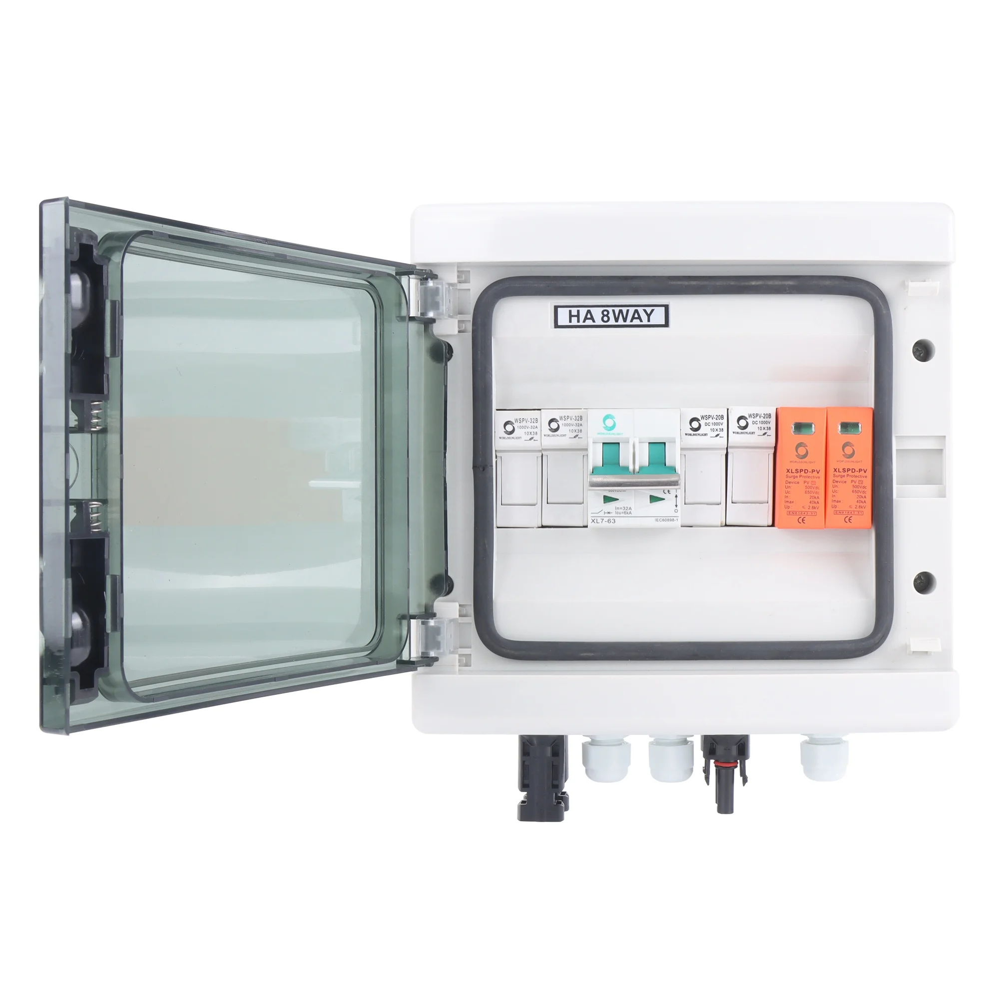 CE WSDB-PV2/1 500V 600V 2 Input 1 Output 2 String 15A 16A For Off Grid Energy System Photovoltaic Array Solar PV DC Combiner Box