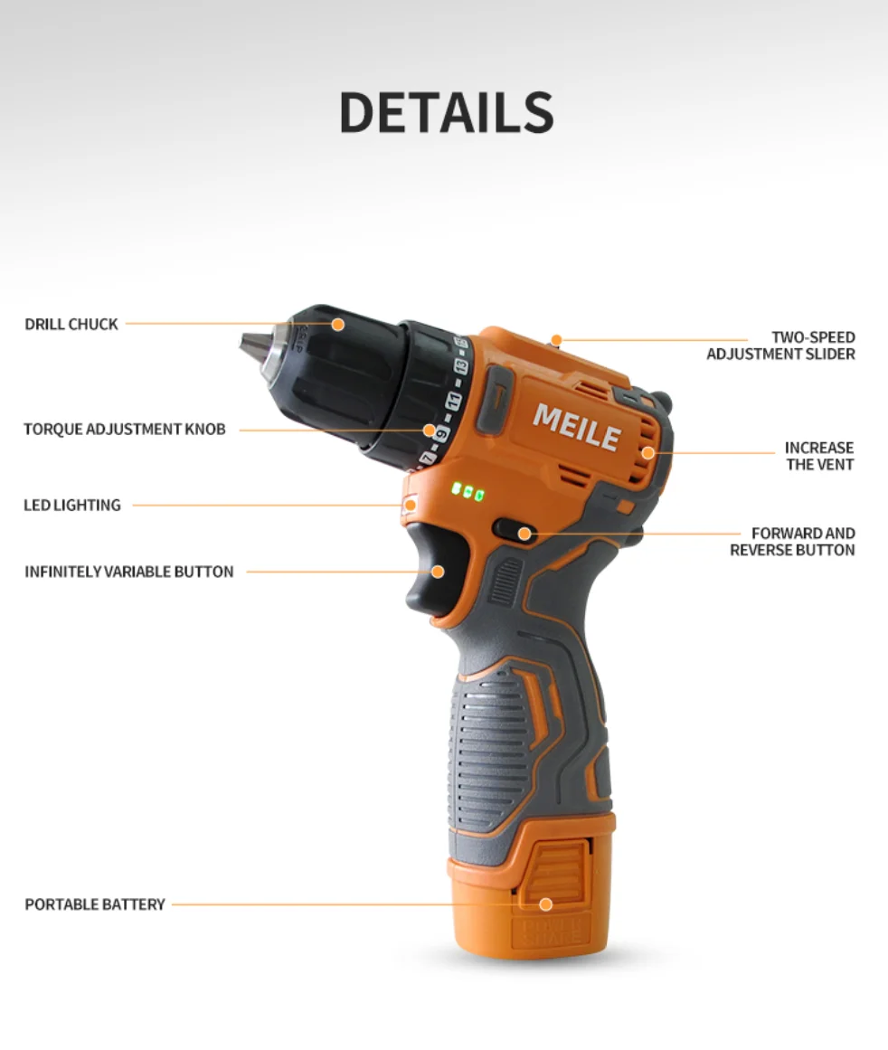 25N.m Cordless Electric Impact Drill 18V Driver Screwdriver Power Tool Combi w/Battery