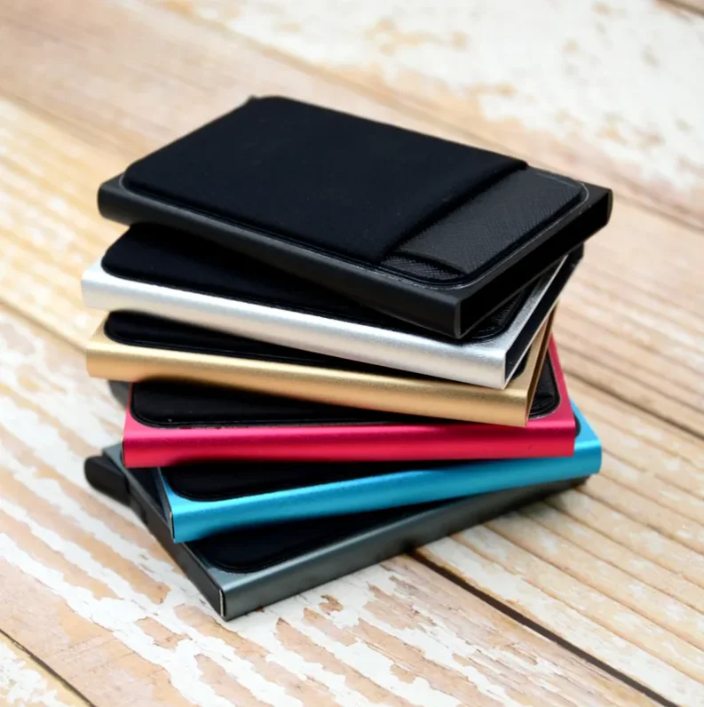 Front Pocket RFID Blocking Carbon Fiber Metal Wallets for Men Leather Phone Card Holder Card Holder Metal Leather Wallet