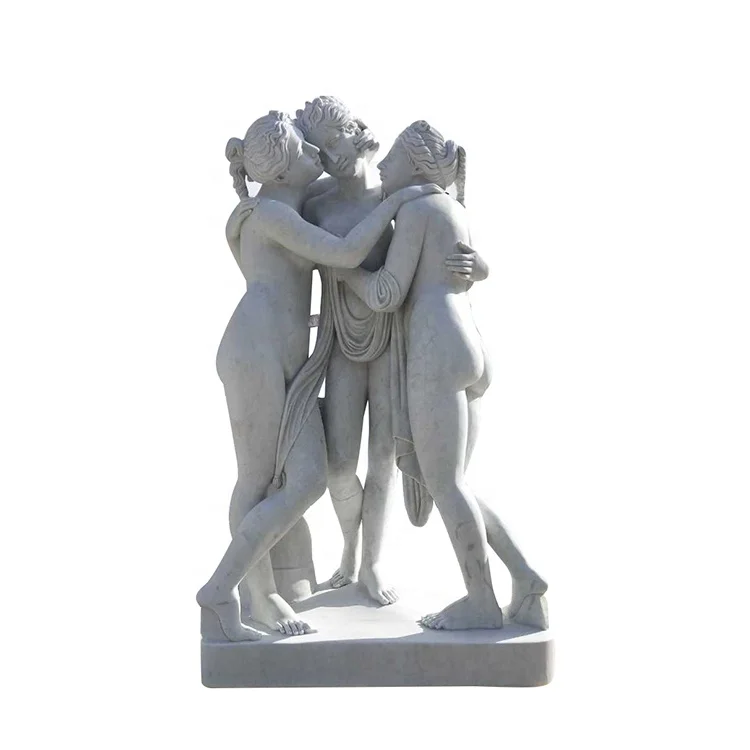 Hand carved Classical Nude Greek theThree Graces Marble Statue