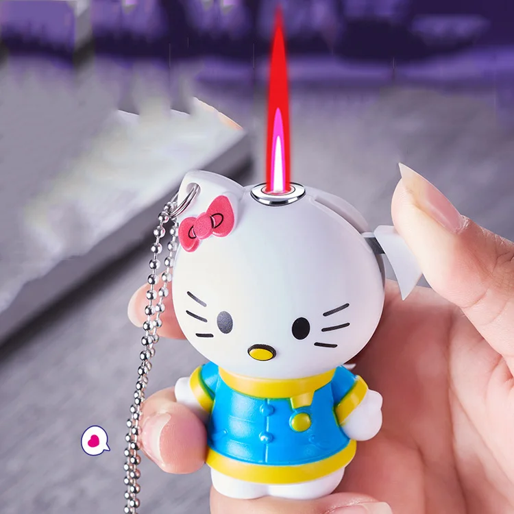 2023 креативная 3D-зажигалка Hello Kitty мультяшная кукла с красным пламенем газовая Зажигалка Ветрозащитная