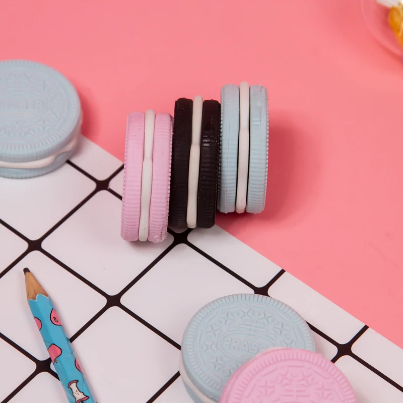 China supplier dropshipping sandwich biscuit eraser three color choices for school writing work detachable rubber