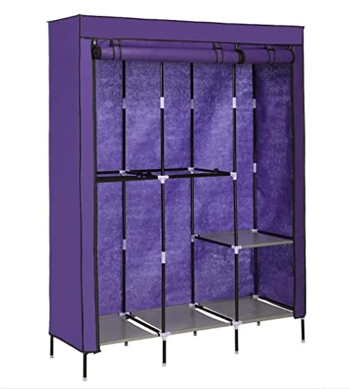 
Wardrobe Closets Portable Clothes Closet Non-Woven Fabric Storage Organizer Rolling Door Cloth Storage Shelf with 5 Hanging Rack 