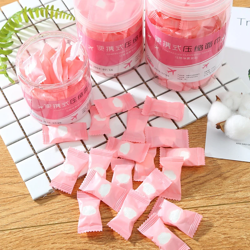 Portable wet and dry factory wholesale pink thickened cotton compressed towel disposable face towel