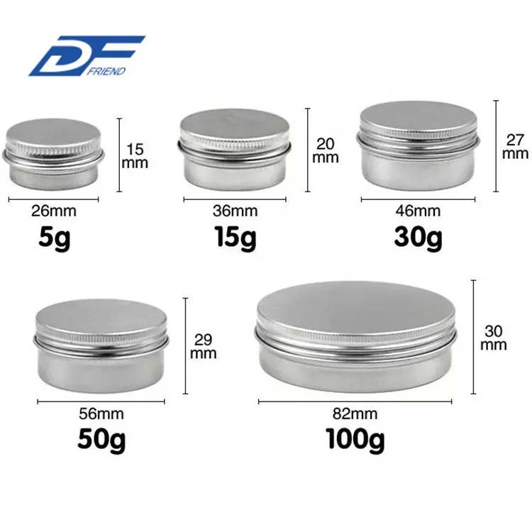 Friend Welcome OEM Capacity 5ml 15ml 30ml 50ml 100ml Aluminum Jar/Aluminum Cosmetic Jar cream container,cream container