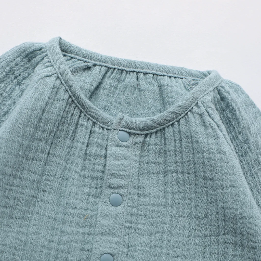 Spring infant baby blank Organic muslin jumpsuit button long sleeve overall  Puffy style baby romper newborn jumpsuit