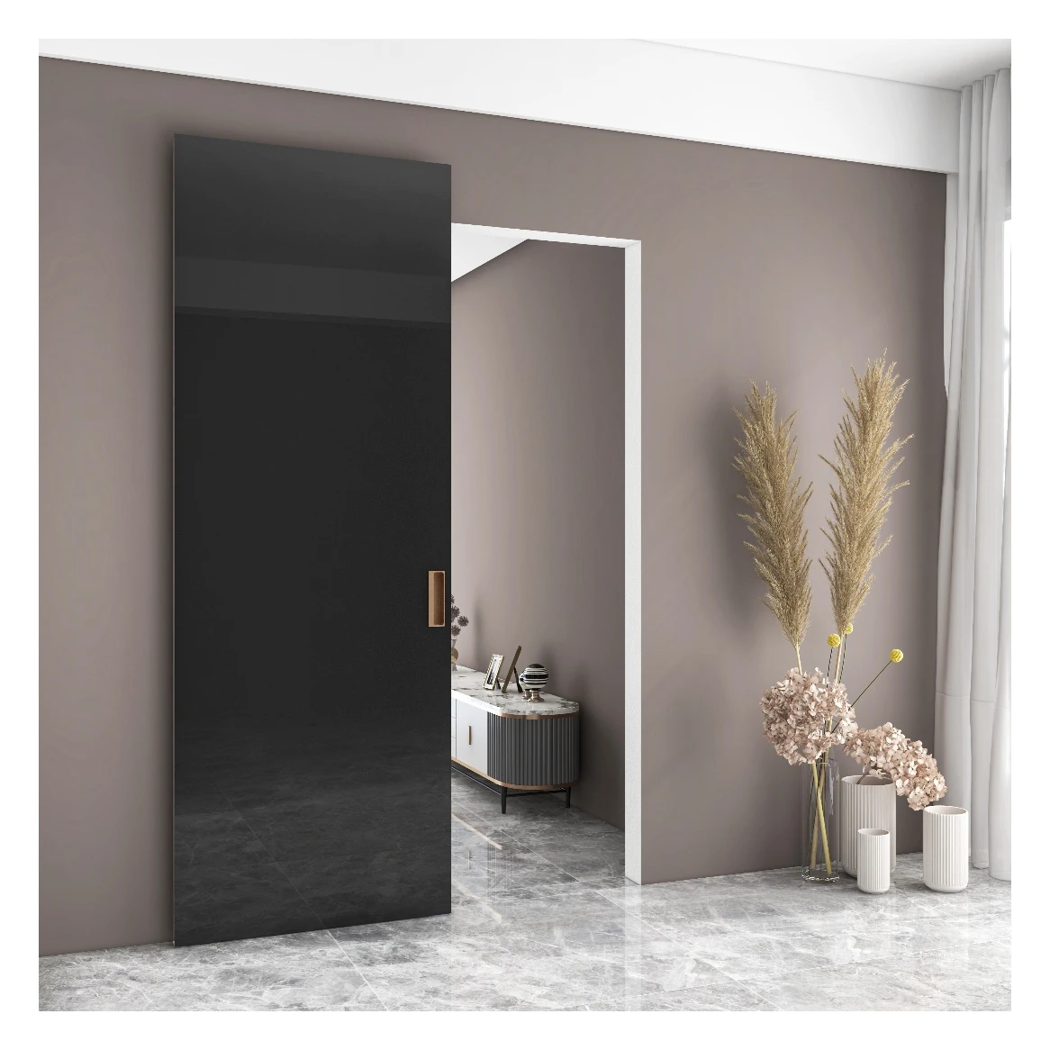 Custom Hotel Room Sliding Flush Interior Magic Door Wall Mount Hidden Sliding System for Wood Doors