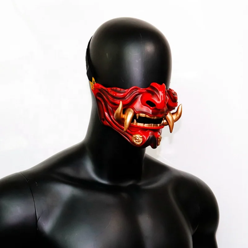 Halloween evil samurai mask cosplay anime characters horror fangs half-face mask resin material anonymous masks