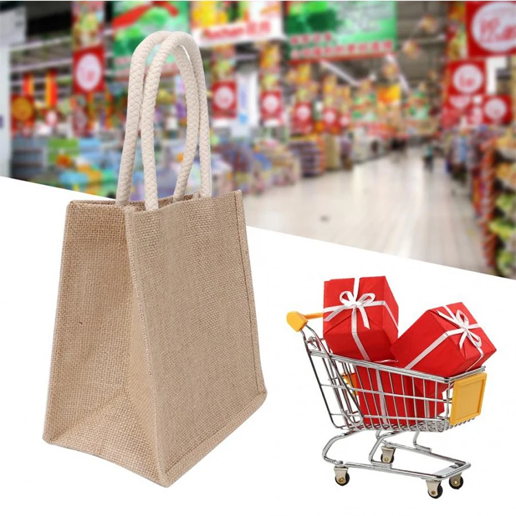 Promotional wholesale custom logo printed tote shopping jute hemp bag