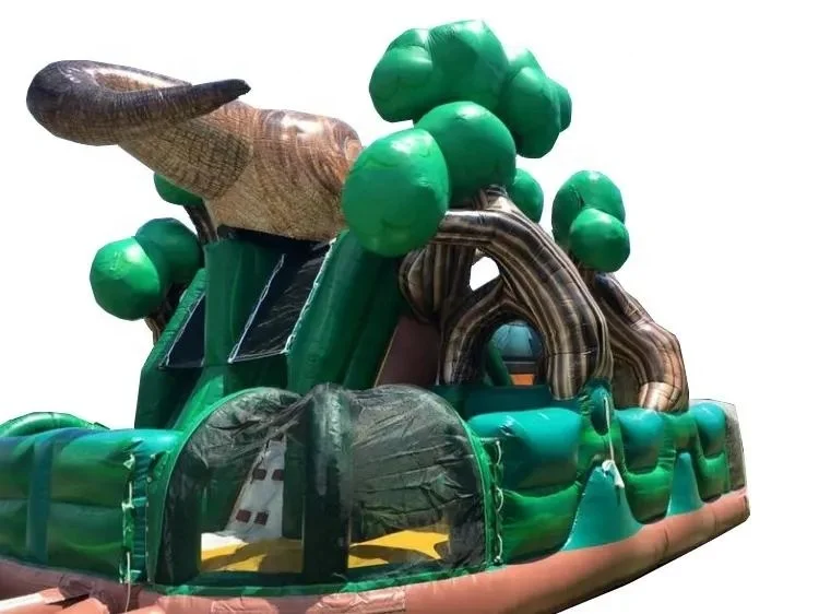 New Design PVC T-Rex Obstacle Inflatable Bounce House Slide Combo Dinosaur Inflatable Castle Kids Outdoor Rental Use Blower