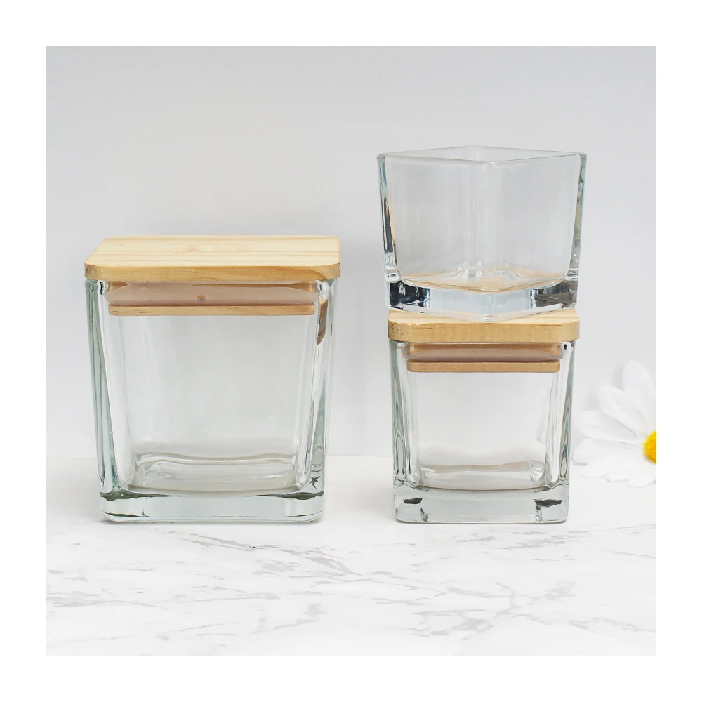 16 Oz Glass Vessel Custom Jars Luxury Black Frosted Square Candle Jar With Lids For Candles Making