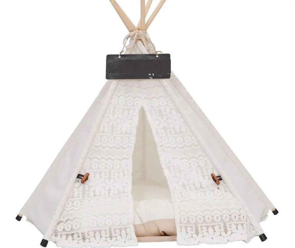 Pet Cat Dog Rabbit Teepee with Cushion,Portable Puppy Small Animals Bed Teepee Tent