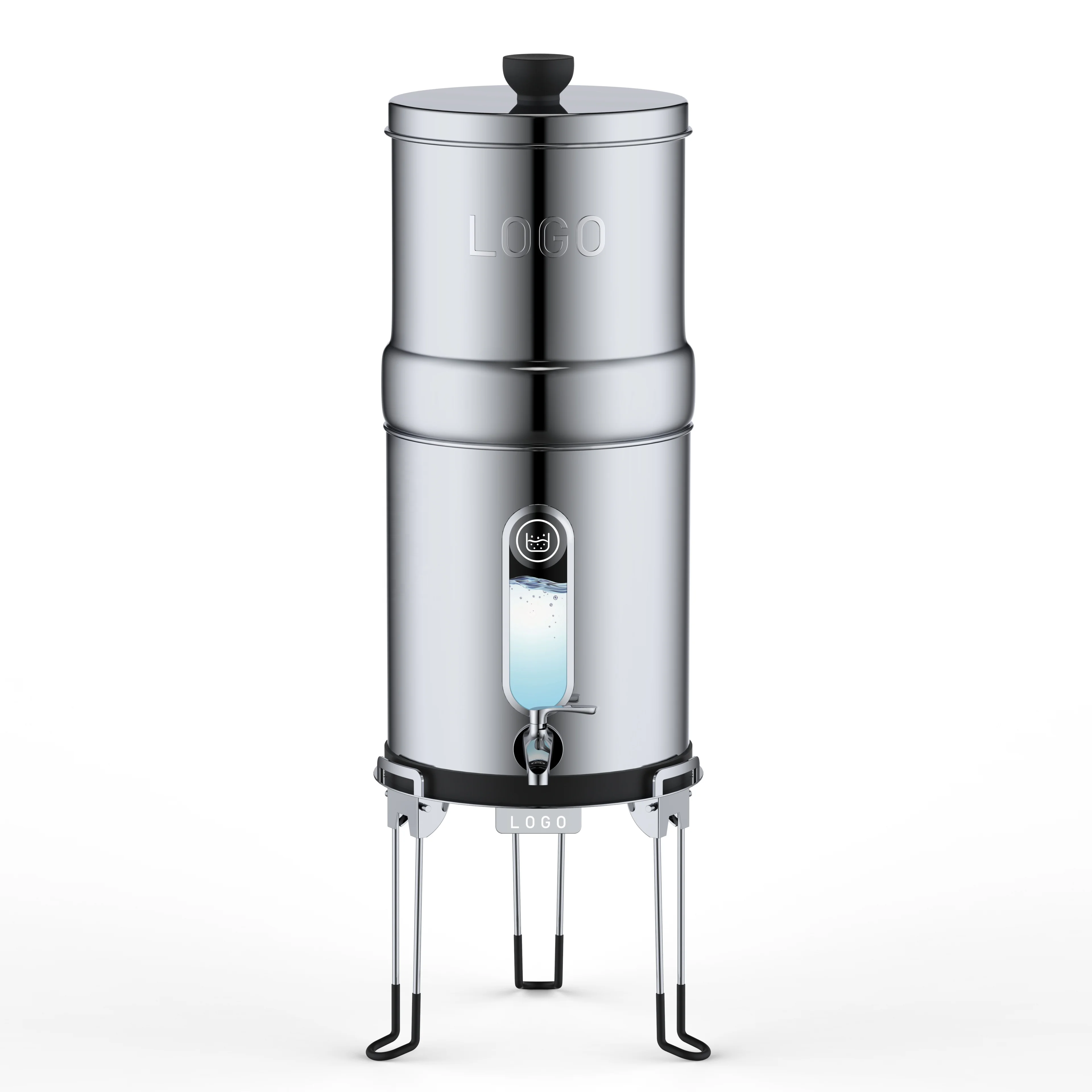Patented Design 304 Stainless Steel Gravity Water Filter with Water Level Window Fluoride Removal Outdoor Table Water Purifier