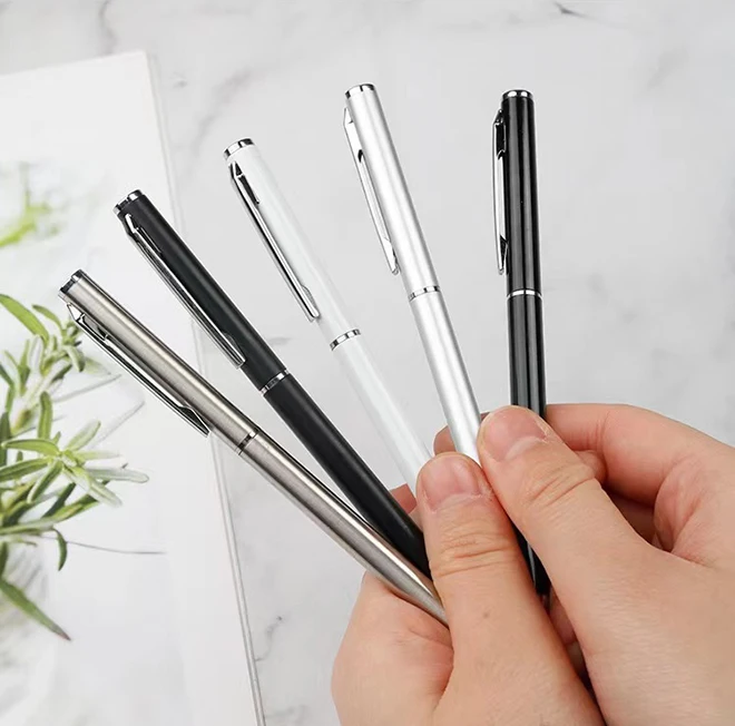 Popular Promotional Hotel Company Advertising Customized Logo Slim Thin Twist Metal Ball Point Pen