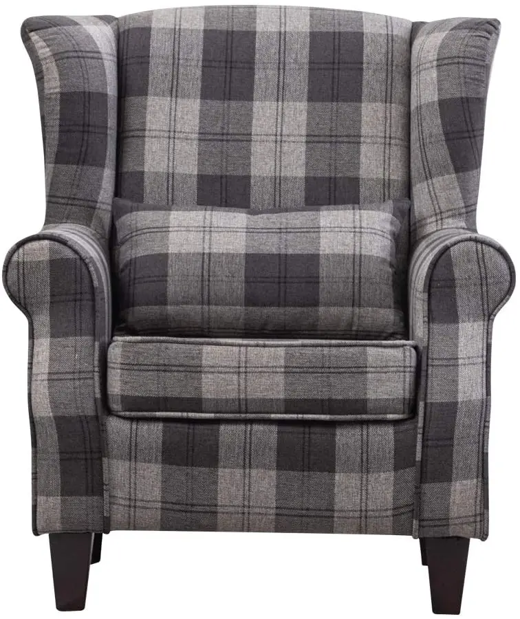 Anji быстрая доставка, кресло на спинке с крыльями, диван, кресло из ткани, тартан, огненный акцент, стул с ножками из массива дерева для спальни, мебель