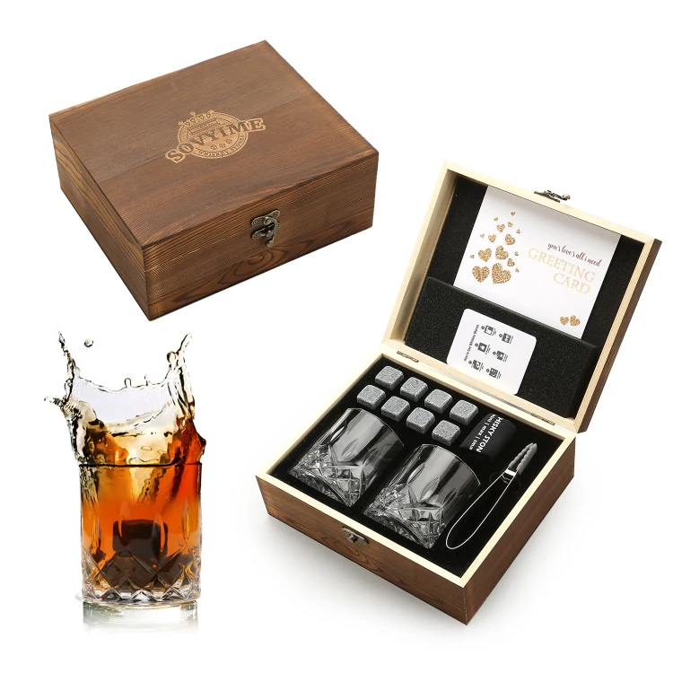 
Wholesale chill reusable ice cubes whiskey stone engraved 2 whiskey glass gift set for old man 
