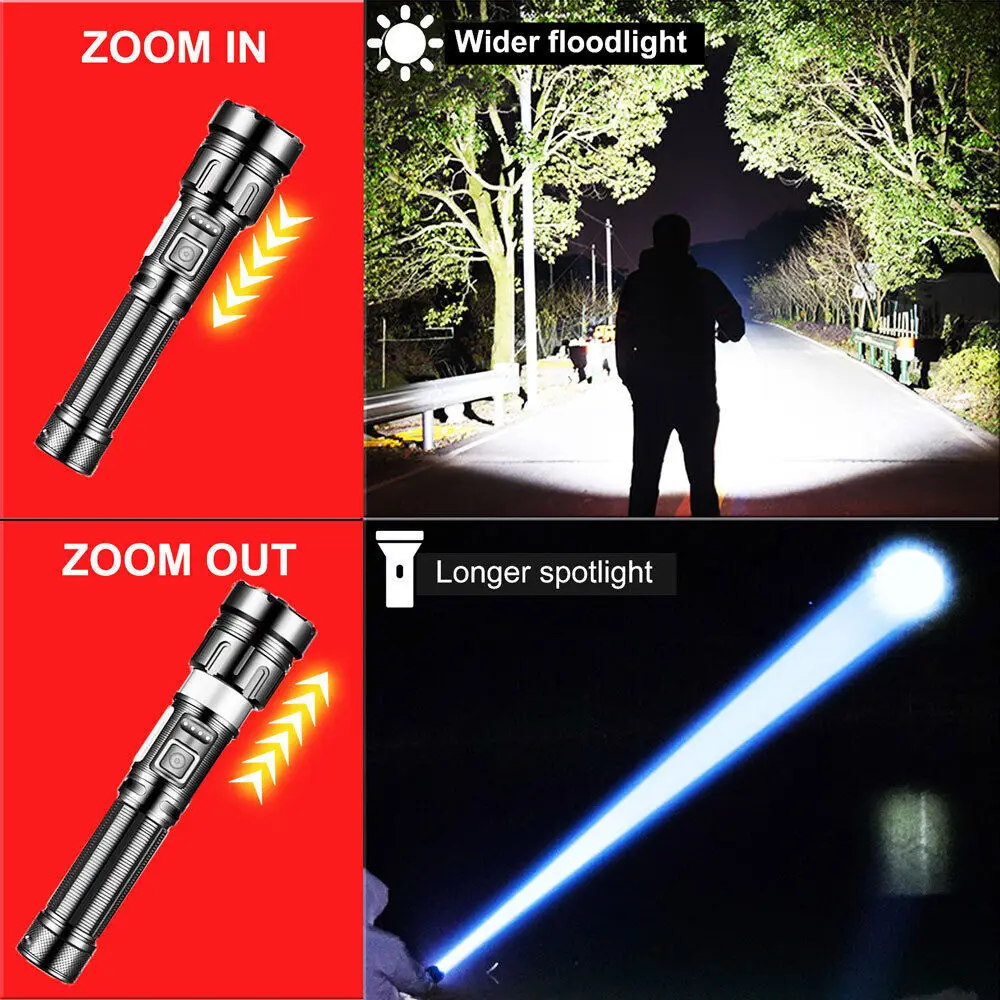 USB Flashlight 360 Handheld COB Lantern T6 Tactical Zoomable with Magnetic Base Camping Torch Work Light