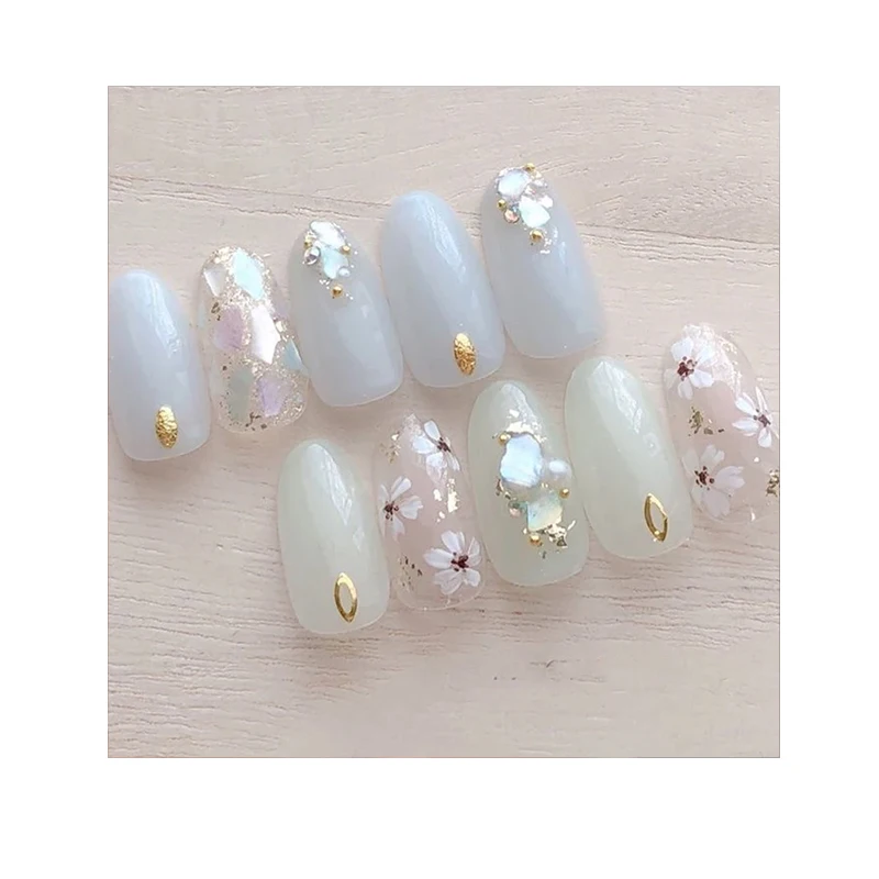 Senboma Manufacture Korea 3D  Flower Press On  Nails Green Press On Colorful Nails