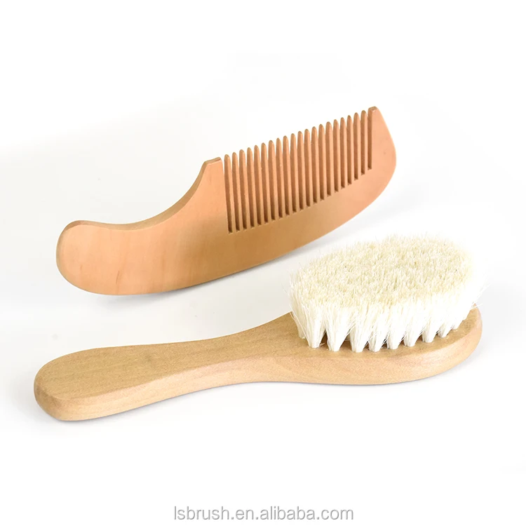 Hot sale organic eco wooden goat hair brush and comb set baby