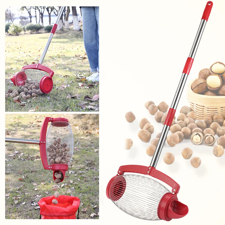 Hot sale nut gatherer ball pick up nut collector fruit picker garden tool picking up ping pong balls with stainless steel