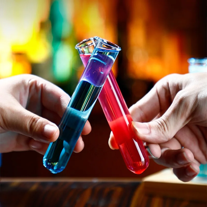 Bar Pool Party Test Tube Shot Glass Set Mini Small Drinking Vodka Whiskey Cocktail Glasses with Wooden Stand