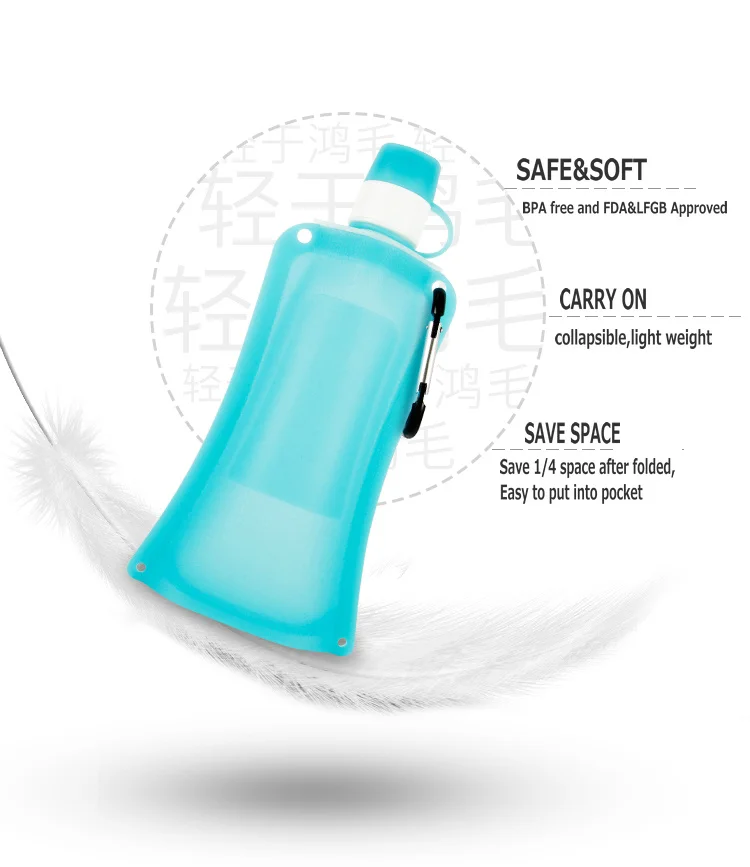 Wholesale bpa free eco friendly water bottle bag biodegradable plastic silicone collapsible water bottles with custom logo