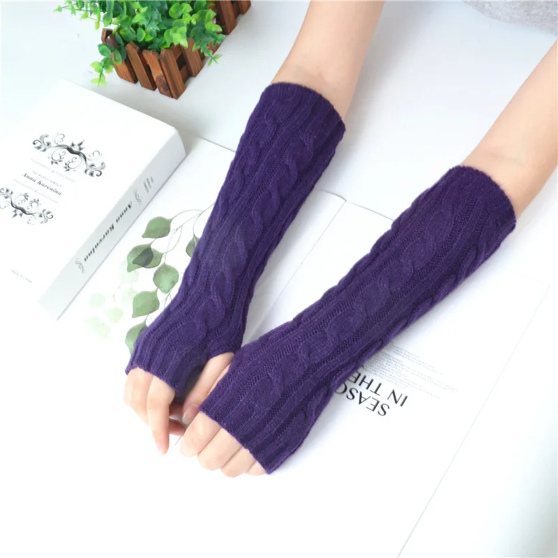 Winter Thicken Warm Half Finger Wool Knitted Gloves Long Sleeve Warm Arm Women Long Gloves