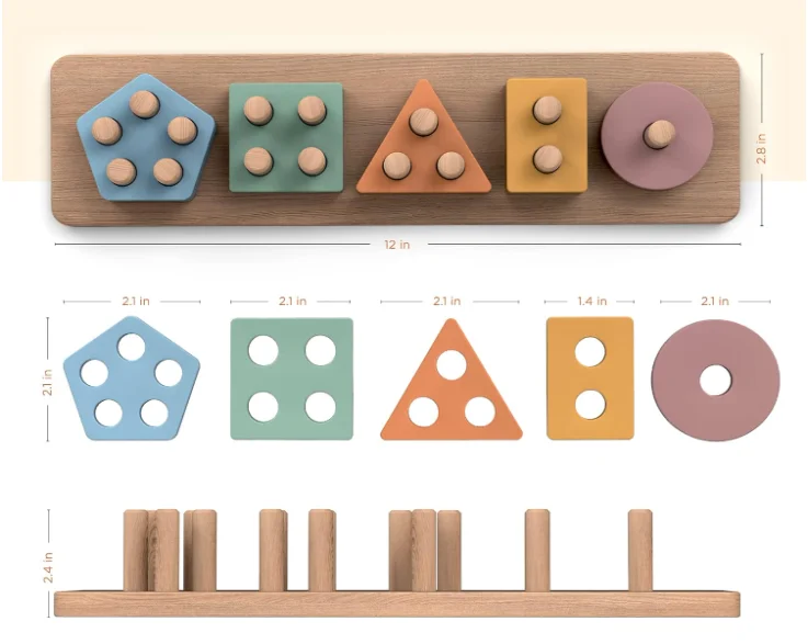 W177 Montessori Toys  Shape Sorter and Color Stacker Preschool Kids Wood Gifts