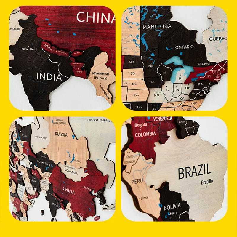 3D multicolored tourism map home deco national flag pushpin antique nordic wooden world map wall decoration art map puzzle