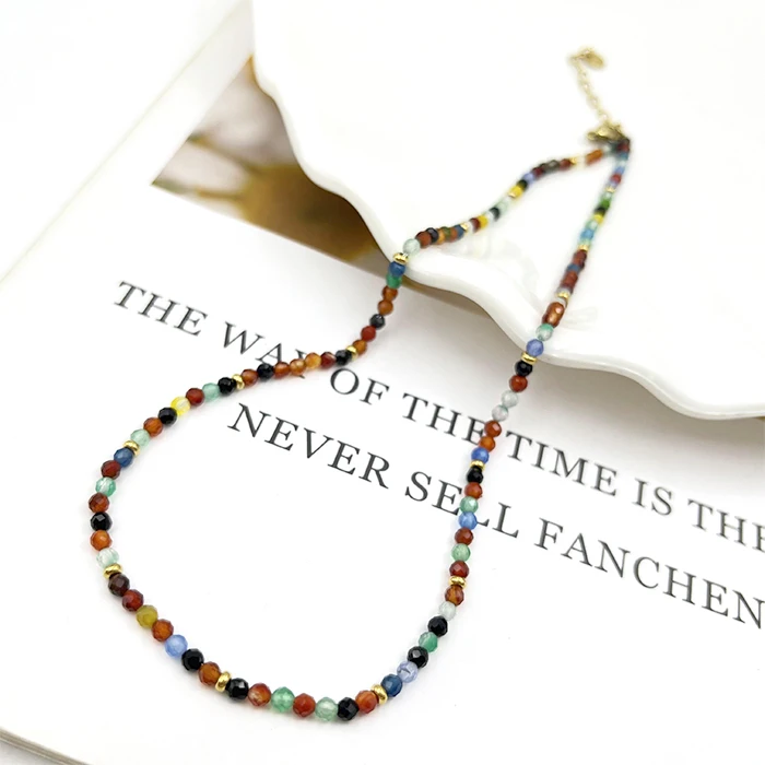 Rondelle Shape Crt Gemstone Necklace stainless Steel Solid for Women Multi-Color Wedding Gift fresh water pearl fashion jewelry