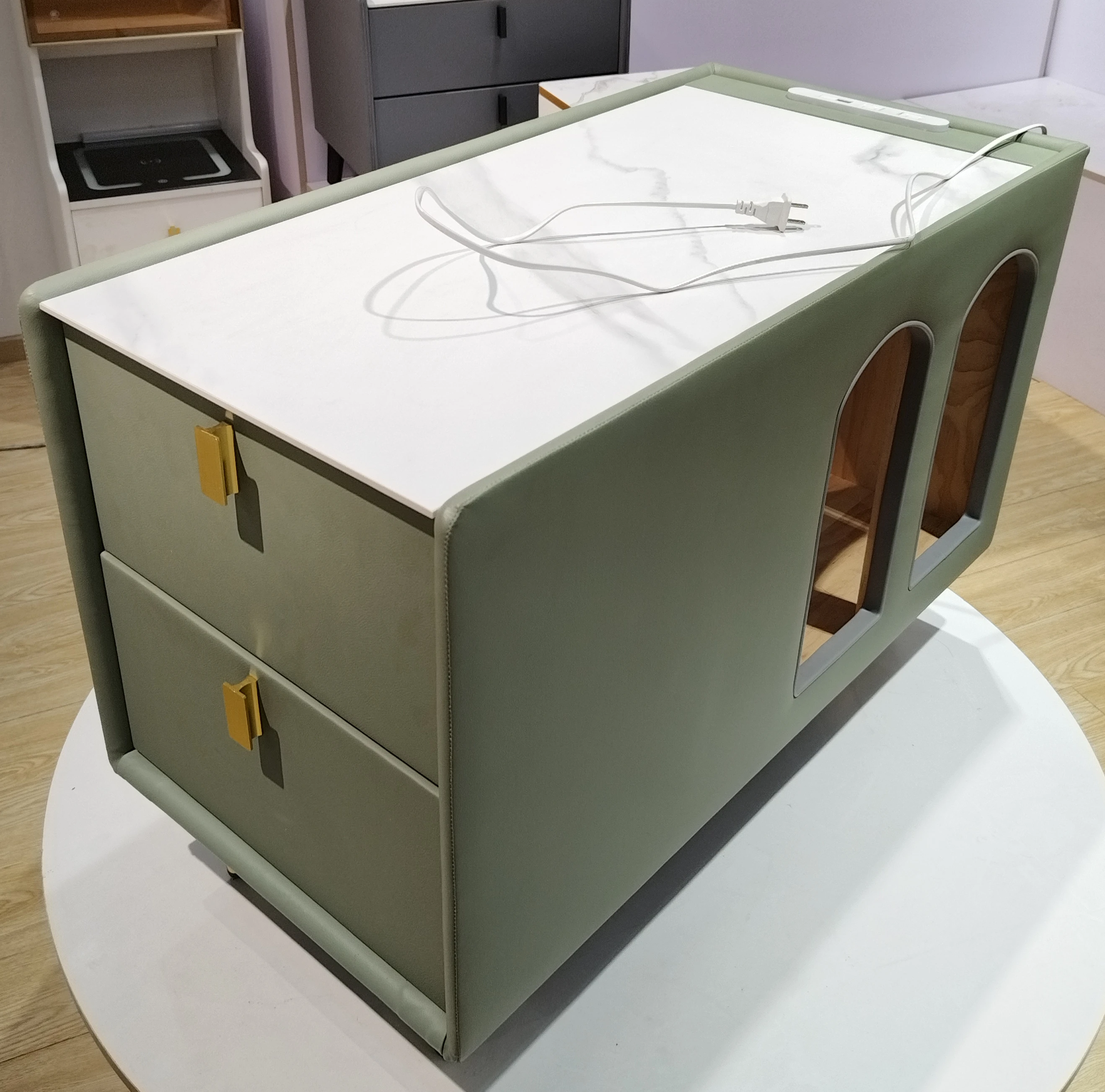 Leather wrap Simple modern drawer locker Coffee table Living room furniture Cabinet next to the sofa