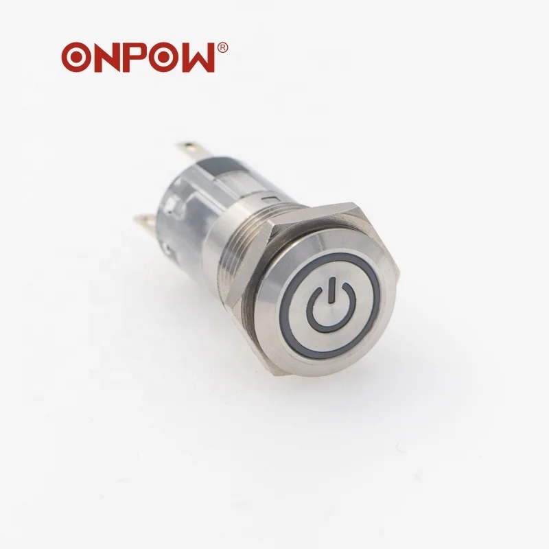 New series ONPOW LAS1AGQ16 16mm 1NO1NC momentary button ON/OFF power symbol push button switch