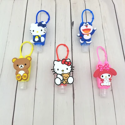 Cute Mini Portable Hand Sanitizer Dispenser Travel Kid Backpack 30ml PET plastic Bottles With cartoon Silicone Keychain Holder