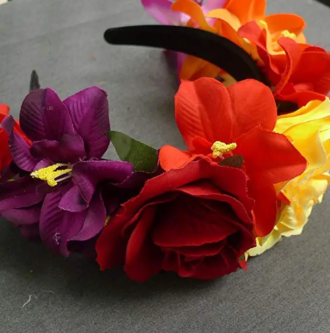 Mexican Flower Crown Headband Halloween Party Costume Dia de Los Muertos Headpiece