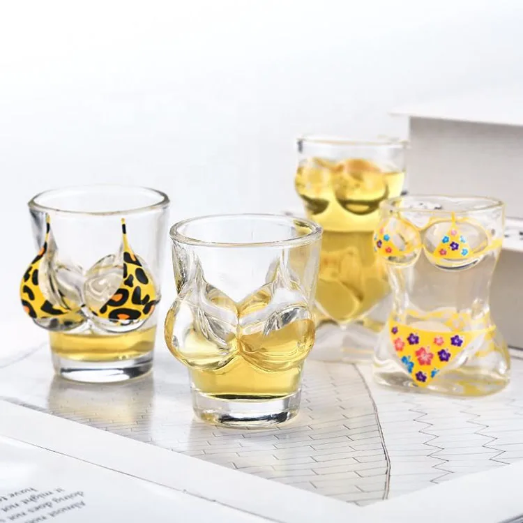 lady sexy bikini  glass cup custom unique women naked breast body shape shot glass