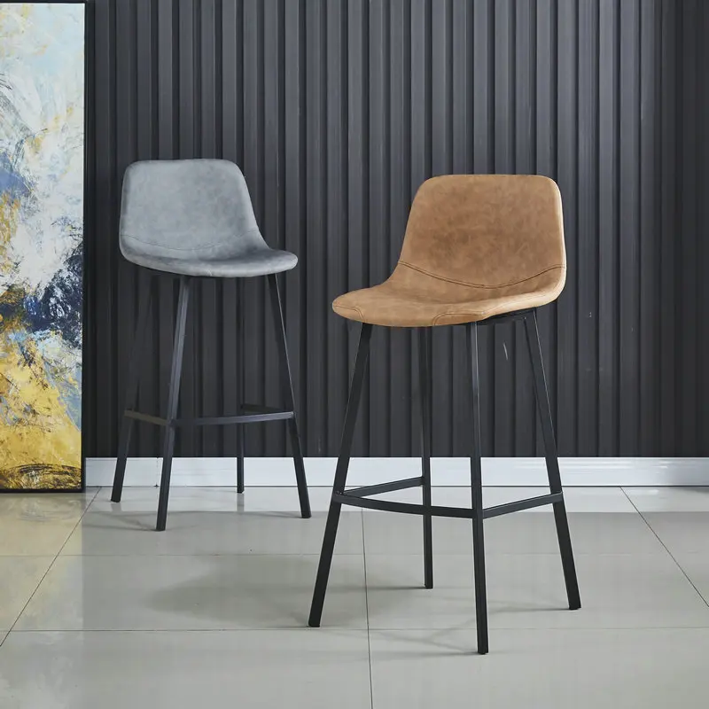 Bar Chair Nordic Furniture Metal Leather Back Luxury Kitchen Modern High Stool Bar Chairs with soft cushion