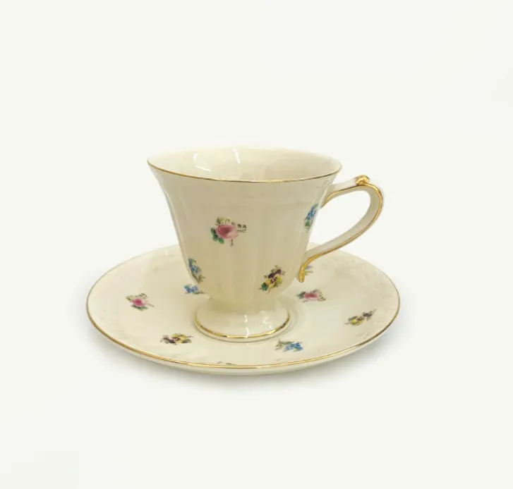 Элегантный цветочный дизайн, керамический чайник, чашка с золотой линией на ручке, американская сельская фарфоровая чашка и блюдце