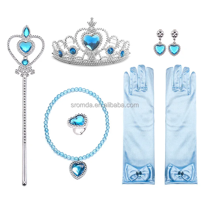 Wholesale Girls Party Elsa Princess Dress up Accessories 6pcs set Princess Crown wand earrings necklace ring