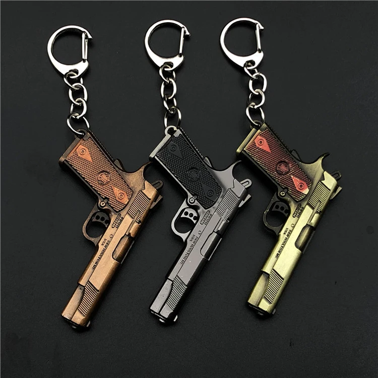 Popular cool decorational Cross fire metal Mini Pistol Key Ring  metal gun keychain for bag