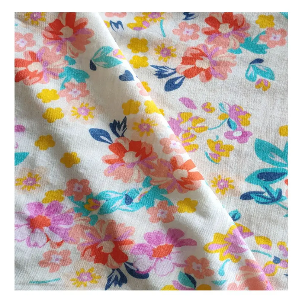 Popular new comfortable knitted 100%cotton slub jersey allover print fabric 170-180 gsm for  T-shirt dress underwear cheap.