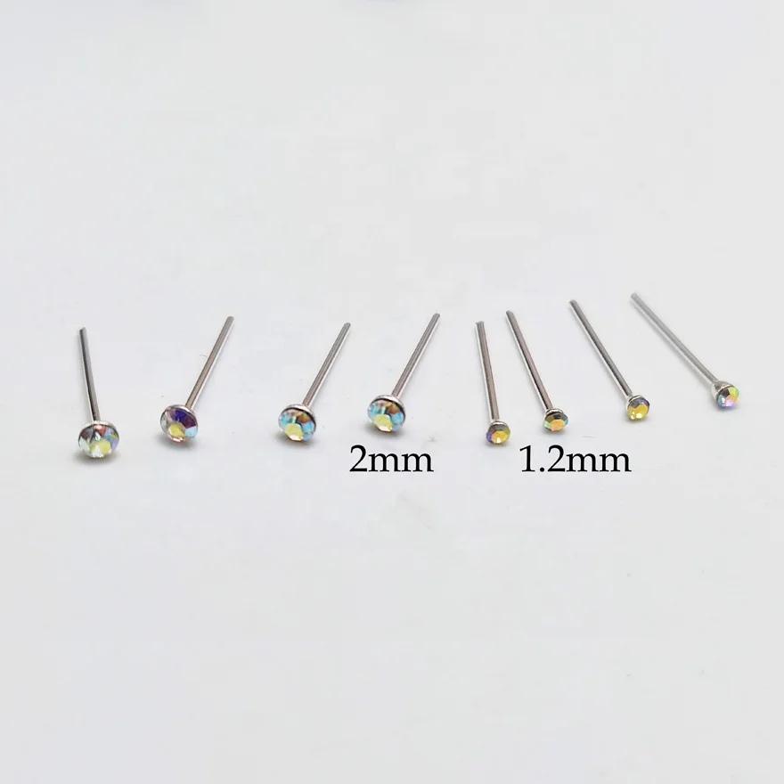 22g 925 sterling silver Tiny 1.2MM AB Nose Stud Ring Piercing Nose Bone I Shaped Nose pin body jewelry